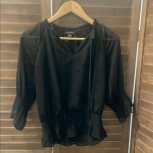 Ann Taylor Black Tie Front Relaxed Blouse